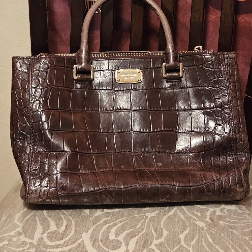 Michael Kors Crocodile Embossed Brown Tote
